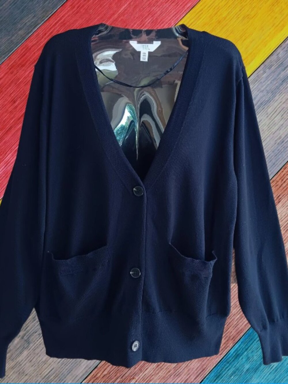 Time & Tru Womens Navy Cardigan Sweater Button Front Knit Size XXL (20) NWT